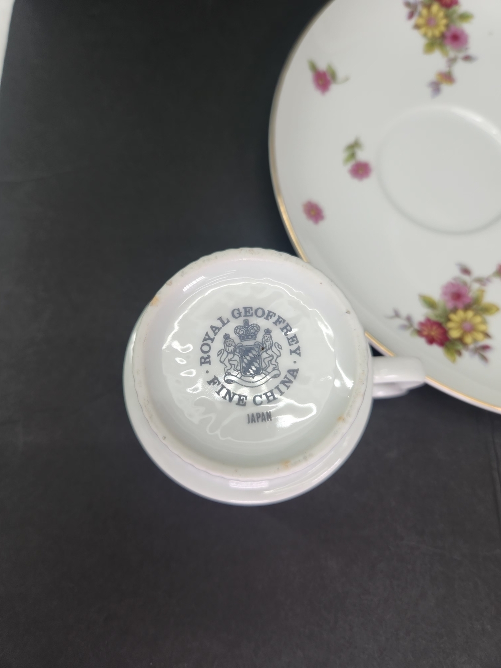 Vintage Fine White Porcelain Floral Cup and Snack Plate - Pink and Yellow - Picture 5 of 9
